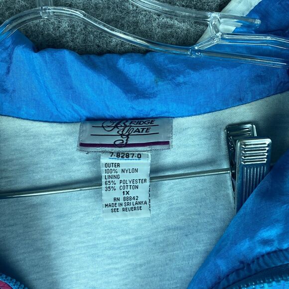 Vintage 80s 90s Track Suit Women 1X Blue Pink Nylon Parachute Jacket Pants Set - Picture 3 of 12